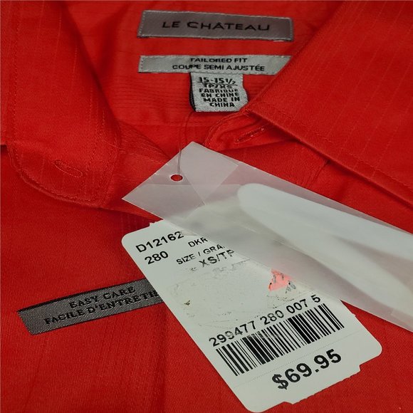 Le Chateau Red Button Shirt (XS)15 -15 1/2 New With Tags - Picture 2 of 4